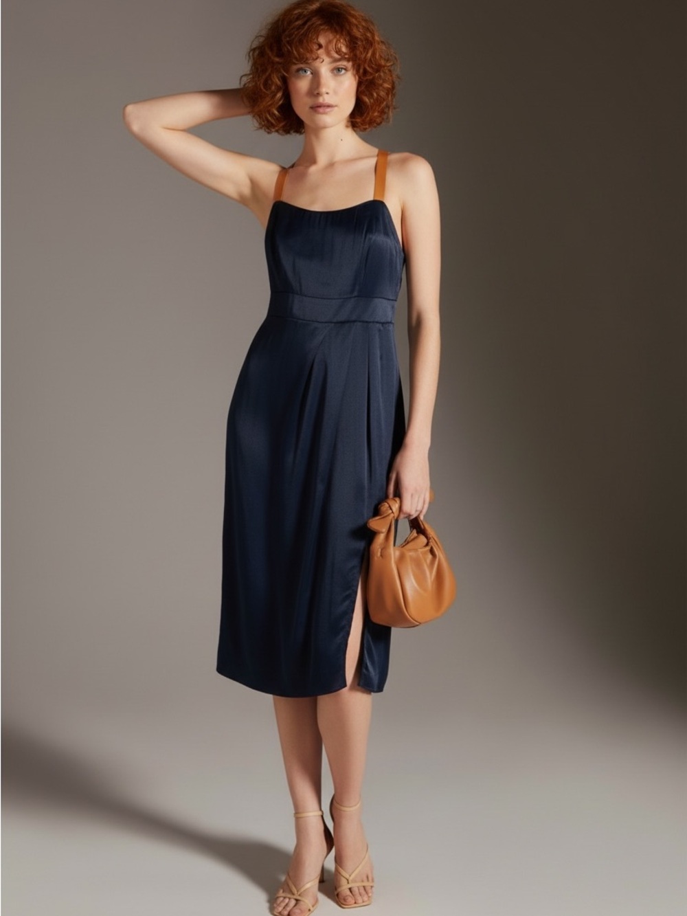 navy Sweetheart Side-Slit Slip Dress from Anthropologie